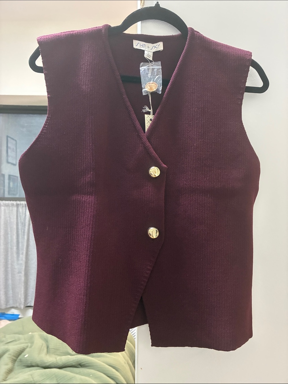 Sleeveless Knit Waistcoat - Burgundy W/Gold Buttons - Dark Academia Preppy Luxe